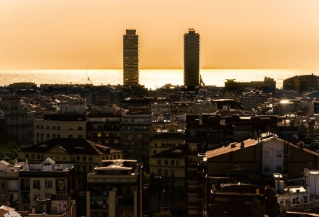 Barcelona port view from the airのeditorial素材