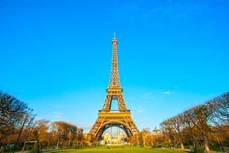 View of the Eiffel tower at sunrise, Paris.の写真素材