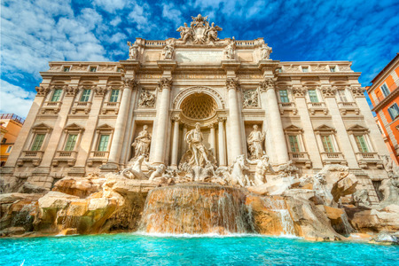 Wide angle view of The Famous Trevi Fountain, rome, Italy.の写真素材