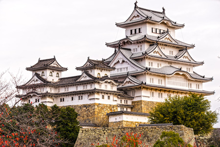 Himeji Castle, also called White Heron Castle, in autumn season, Japan.のeditorial素材
