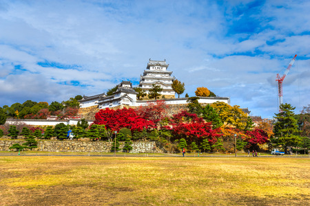 Himeji Castle, also called White Heron Castle, in autumn season, Japan.のeditorial素材
