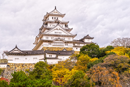 Himeji Castle, also called White Heron Castle, in autumn season, Japan.のeditorial素材