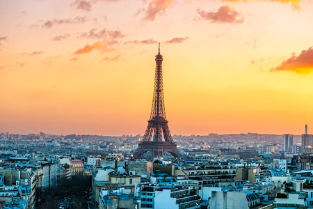 View of the Eiffel tower at sunrise, Paris.