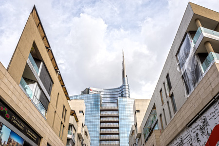 MILAN, ITALY - OCTOBER 15,2014:  View of the new buildings in the square Gae Aulenti  and Corso Como in Porta Nuova area.のeditorial素材