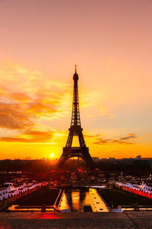 View of the Eiffel tower at sunrise, Paris.の写真素材