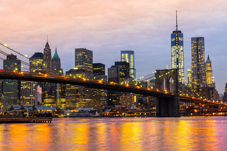 Manhattan skyline at sunrise, New York City, USA.