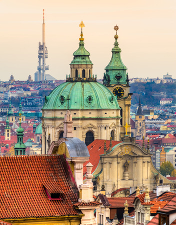 Prague, St. Nicholas Cathedral and Zikzov Television Tower. Czech Republicのeditorial素材