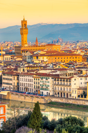 Palazzo Vecchio at sunrise, Florence, Italyのeditorial素材