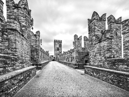 Verona, Italy. Scenery with Adige River and Ponte Scaligero and Castelvecchio,のeditorial素材