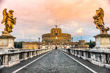 Rome, Saint Angel Bridge and Castle. Italy.のeditorial素材