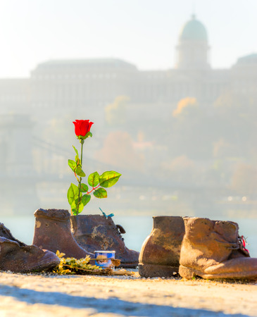The Shoes Jewish Memorial on the Danube Bank. Budapest, Hungaryのeditorial素材