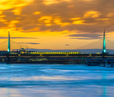 The Golden Horn Metro Bridge at sunset, Istanbul, Turkeyのeditorial素材