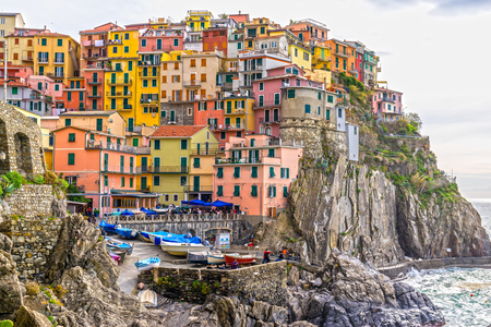 Manarola fishing village, seascape in Five lands, Cinque Terre National Park, Liguria, Italy.のeditorial素材