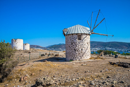 View of Bodrum and old Windmill, Turkeyの写真素材