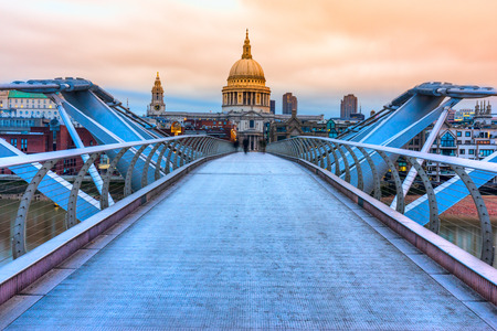 St. Pauls cathedral and Millennium Bridge, London, UKの写真素材