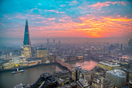 Beautiful sunset over London, with the Shard and London Bridge. London, UKのeditorial素材