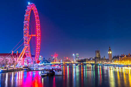 Thge Big Ben, the House of Parliament the Westminster Bridge and the London Eye, London, UKのeditorial素材