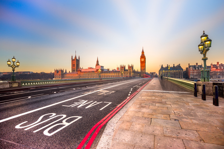 Thge Big Ben, House of Parliament and Westminster bridge at sunrise, London, UKの写真素材