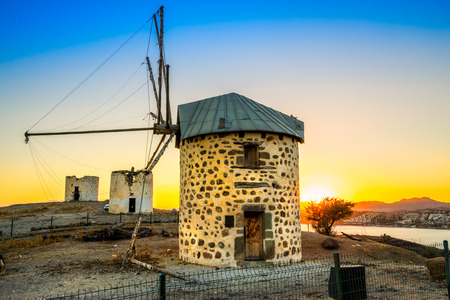 View of Bodrum and old Windmill, Turkeyの写真素材
