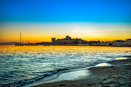 View of Bodrum Castle at Sunset, Turkeyのeditorial素材