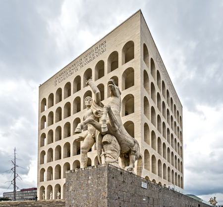 Palazzo della civiltà italiana (Squared Colosseum) building in Rome, Italy.のeditorial素材