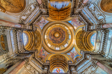 :ROME, ITALY - NOVEMBER 3, 2015: Ceiling view of the Basilica of Santa Agnese in Agone, in Piazza Navona, Rome.のeditorial素材