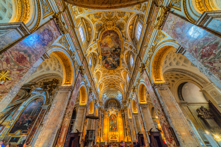 ROME, ITALY - JANUARY 5, 2018: Ceiling view of the Church of San Luigi dei francesi, near Piazza Navona, Rome. tThis church is famous for the Paintings of Caravaggioのeditorial素材