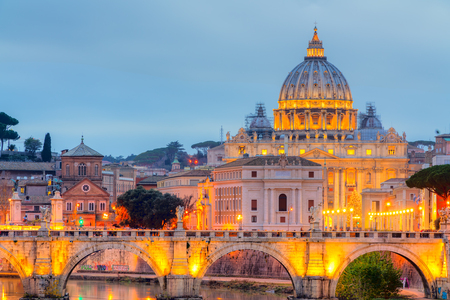 Sunset view of St Peter Cathedral, Rome, Italyの写真素材