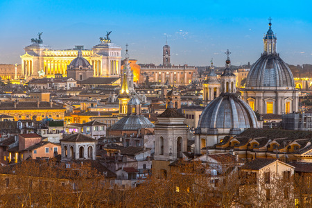Wonderful view of Rome skyline at sunset time from Castel Sant Angeloの写真素材