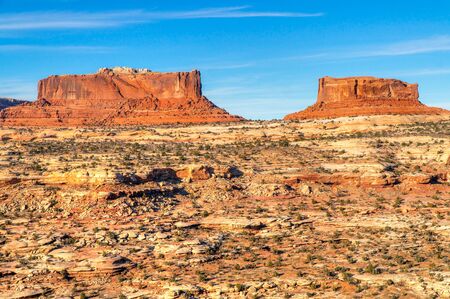 Dead Horse Point State Park overlook at sunset with the typical orange rocks formation. Utah, United States.の写真素材
