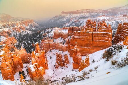 Winter overview of the Bryce National Park with snow, Utah, USA.の写真素材