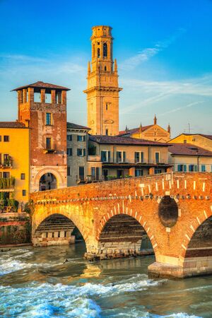 Verona, Italy. Scenery with Adige River and city skylineの写真素材