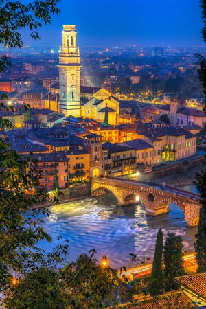 Verona, Italy. Scenery with Adige River and city skylineの写真素材