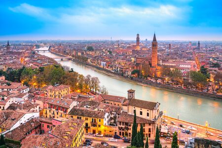 Verona, Italy. Scenery with Adige River and city skylineの写真素材