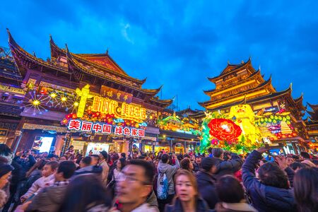 Shanghai, China - February 14, 2018: The famous Yu Garden in Shanghai, China, a traditional shopping area with historic building.のeditorial素材