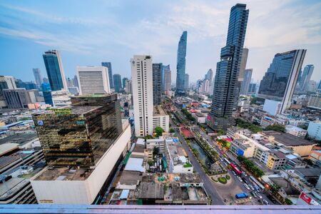 Bangkok, Thailand - FEBRUARY 23, 2018: Bangkopk skyline, with the new and tallest building of Thailand, the Mahanakhon.のeditorial素材