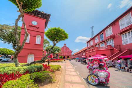 Malacca, Malaysia - February 22, 2018: Scenic view of the Christ Church Malacca and Dutch Square. It has been listed as UNESCO World Heritage Site since 7/7/2008.のeditorial素材