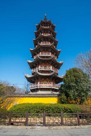 Shanghai, China - February 14, 2018:  Longhua temple in Shanghai China. Longhua temple is located in the southern suburbs of Shanghai, is one of the famous Buddhist monastery in China.のeditorial素材