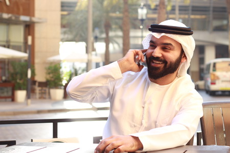 Happy Arab Man Speakingの写真素材