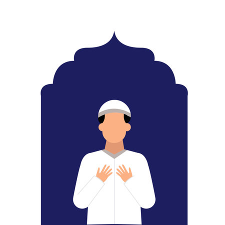 Muslim man praying in mosque vector illustration. Muslim man praying in mosque vector illustration.のイラスト素材