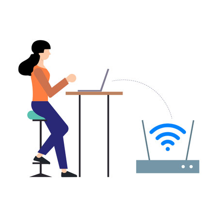 Woman working on laptop at the desk. Work from home concept. Vector illustrationのイラスト素材