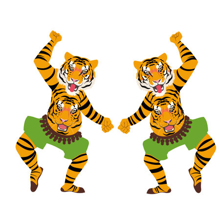 Pulikali for onnam celebration. Vector illustration isolated on a white background.のイラスト素材