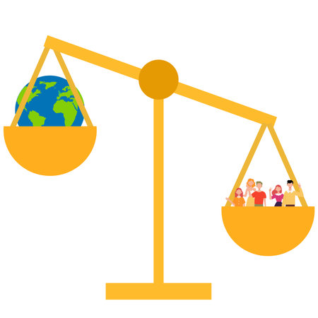 Scales of justice with children and globe on a white background.のイラスト素材