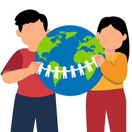 Family holding the globe, white background, vector illustration.のイラスト素材