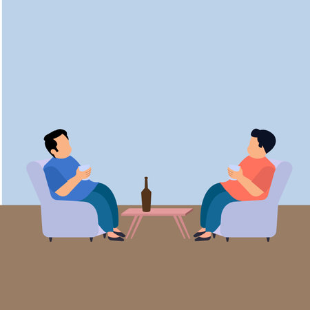 Two men sitting in armchairs and drinking alcohol. Vector illustration.のイラスト素材