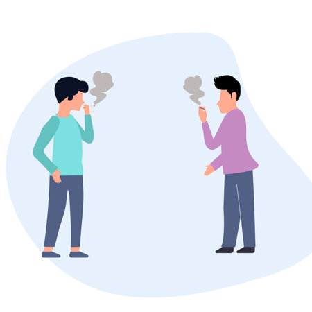 Two men are talking and smocking, Vector illustration in flat styleのイラスト素材