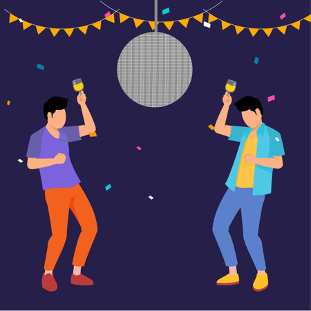 Couple singing in the night club. Vector illustration in flat styleのイラスト素材