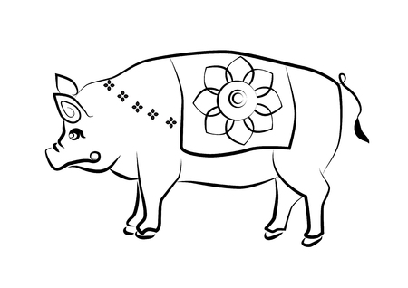 The painting pig one of the 12 zodiac based on the belief of the people of Asia. This is the year that represents destiny and lifestyle.のイラスト素材