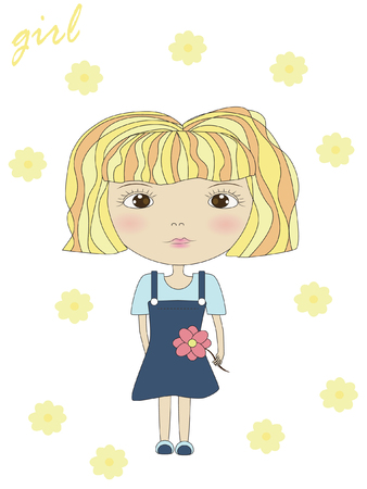Ron Young lady with flower in her hand.のイラスト素材