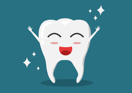 Healthy tooth icon. Oral dental hygiene. Children teeth care. Shining effect stars with background. Flat design. Vector illustrationのイラスト素材